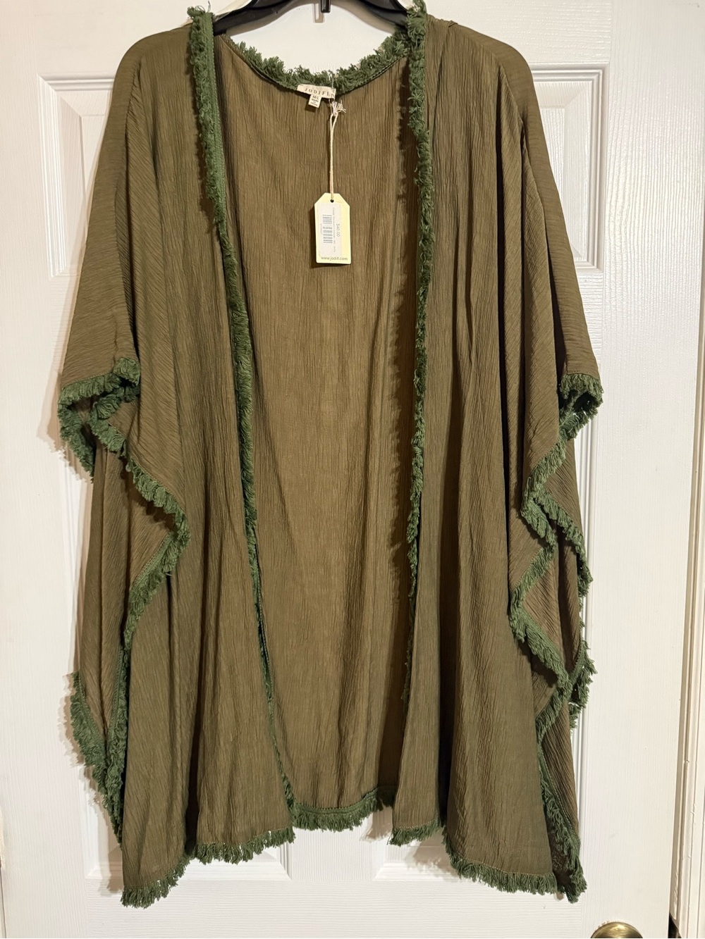 JODIFL Army Green Open-Front Cardigan Kimono with Fringe